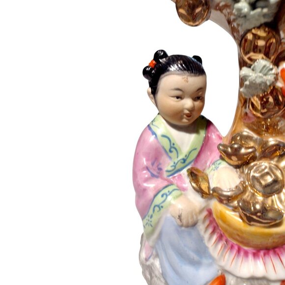 Vintage Antique Chinese Ornate Porcelain Sculpture Boy Girl Gold Tree of Life 13 - Picture 7 of 13